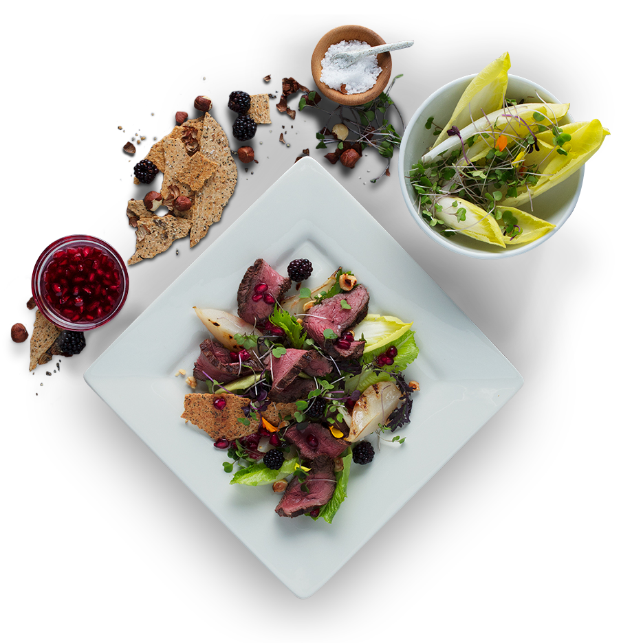 Seared venison fillet salad with croutons