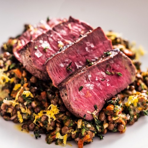 Seared bistro fillet on lentil salad image